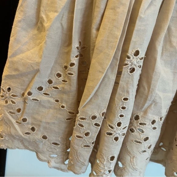 NEW Japna Smocked Eyelet Top Size Small Tan with Scalloped Hem Ruffled Straps - Picture 10 of 11